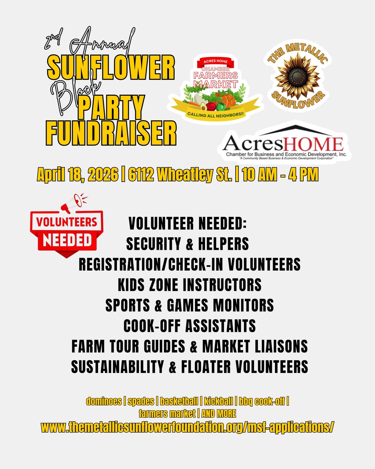 Sunflower Block Party Volunteers Needed
